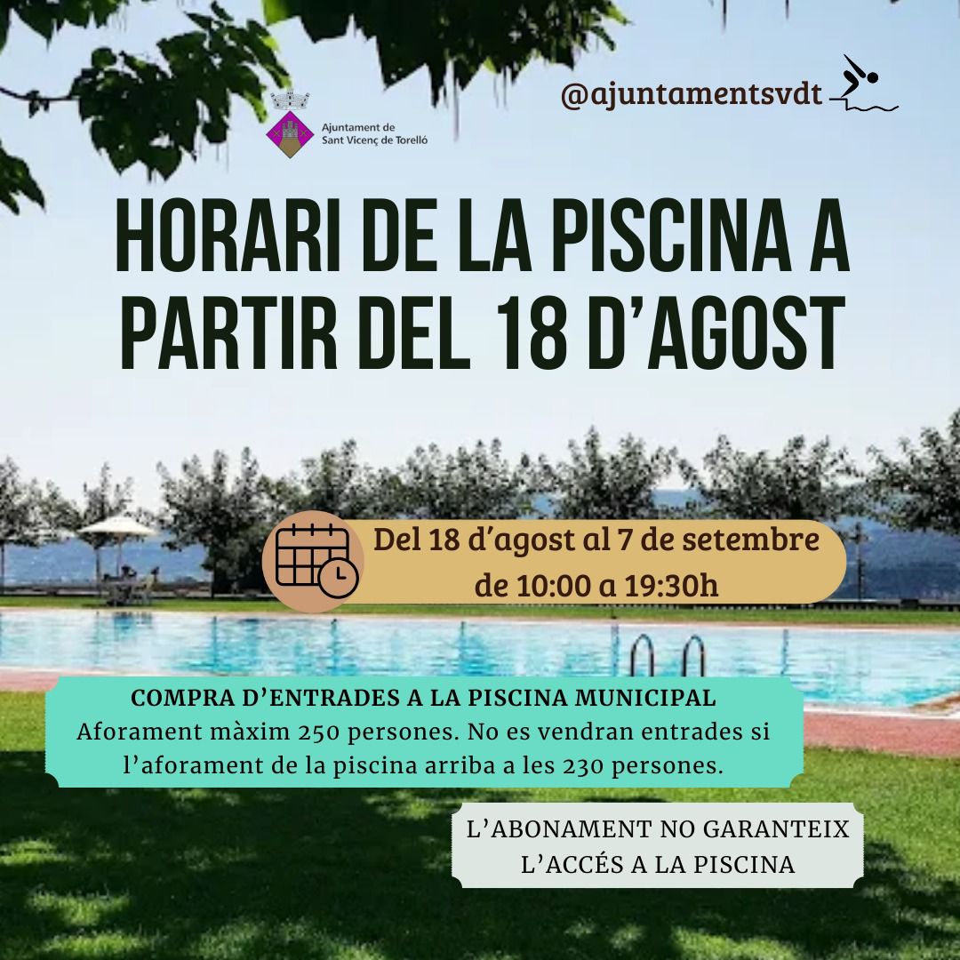 ABONAMENTS ESPECIALS D'AGOST PISCINA D'ESTIU 2025