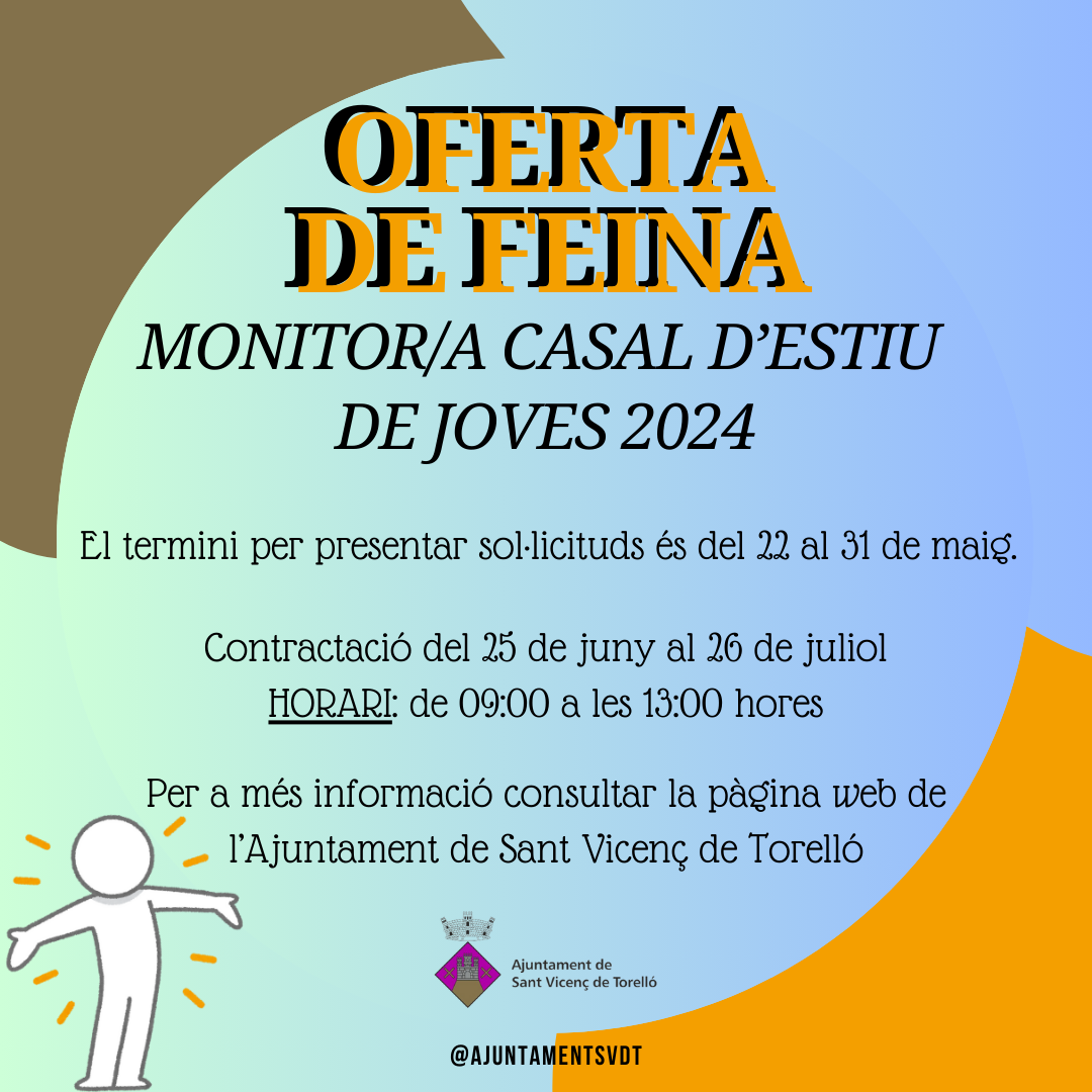 OFERTA DE FEINA: Monitor/a d'Estiu de Joves