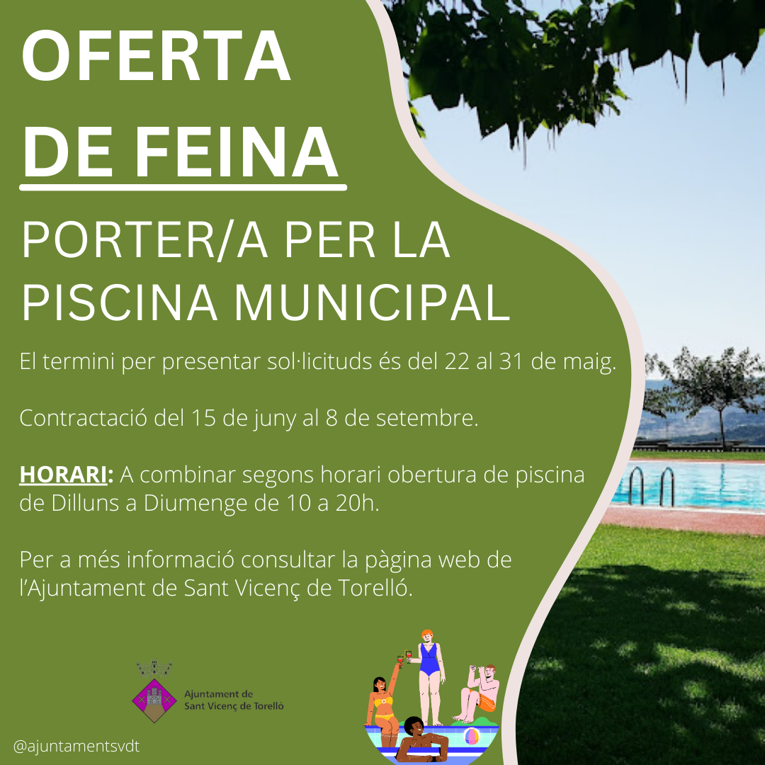 OFERTA DE FEINA: Porter/a per la Piscina Municipal